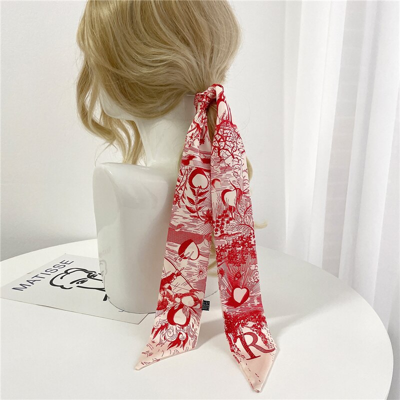 Foulard-Long-et-troit-Imprim-de-Lettres-pour-Femme-Bandeau-pour-Poign-e-de-Sac-Bandana