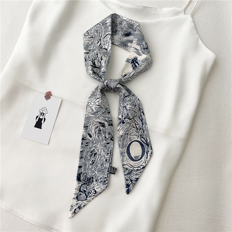 Foulard-Long-et-troit-Imprim-de-Lettres-pour-Femme-Bandeau-pour-Poign-e-de-Sac-Bandana