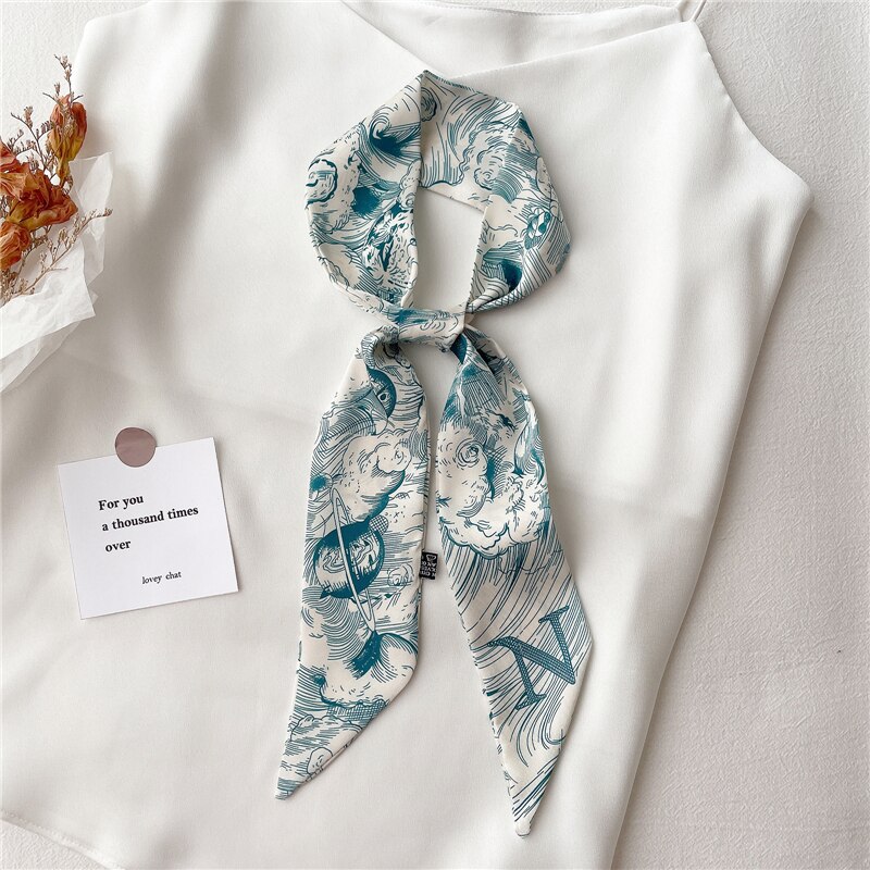 Foulard-Long-et-troit-Imprim-de-Lettres-pour-Femme-Bandeau-pour-Poign-e-de-Sac-Bandana