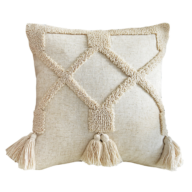 Housse-de-coussin-style-boh-mien-taie-d-oreiller-avec-pompon-Beige-nordique-lombaire-d-coration