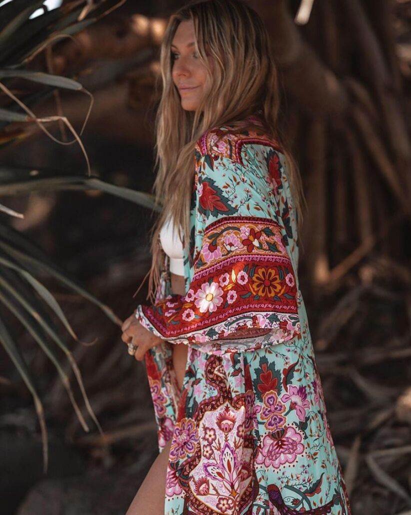 Robe-Kimono-boh-me-en-coton-imprim-Floral-Vintage-style-Boho-Long-plumeau-ample-d-contract