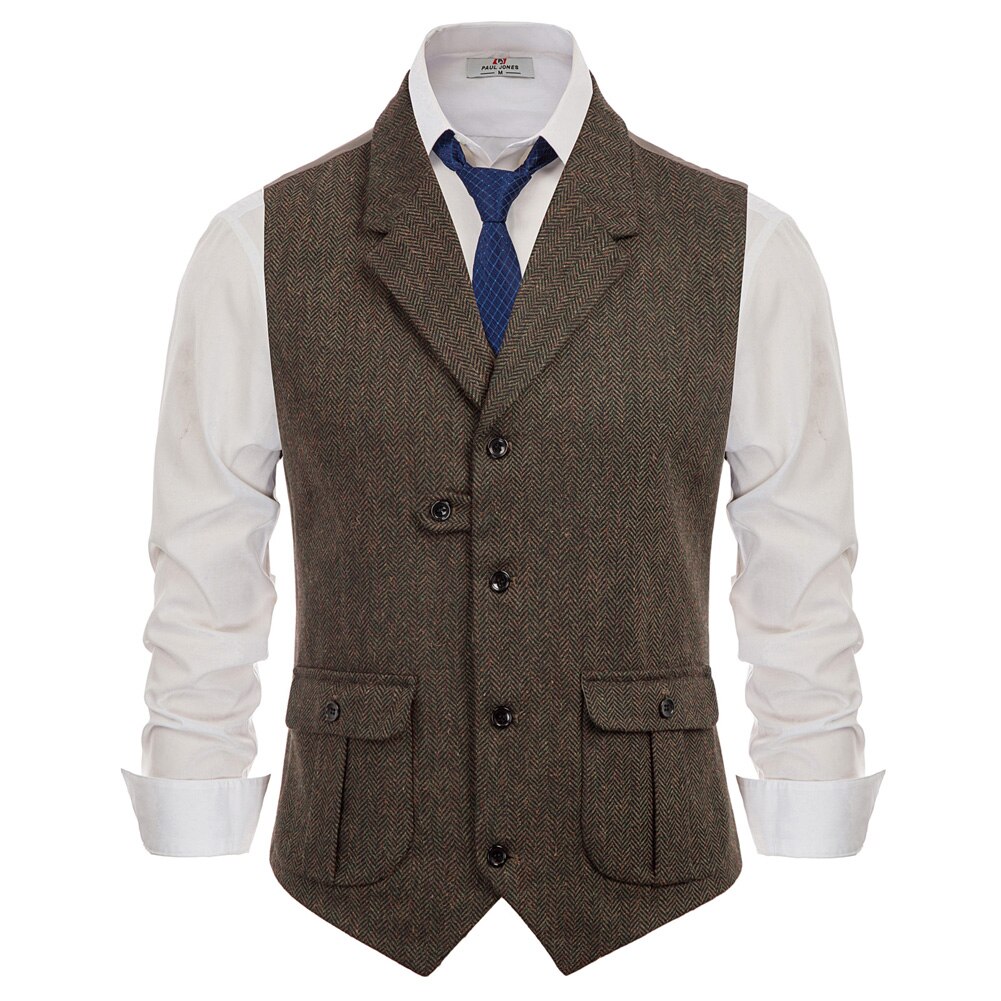 Veste-sans-manches-en-laine-Tweed-pour-homme-tenue-d-affaires-d-contract-e-revers-pour