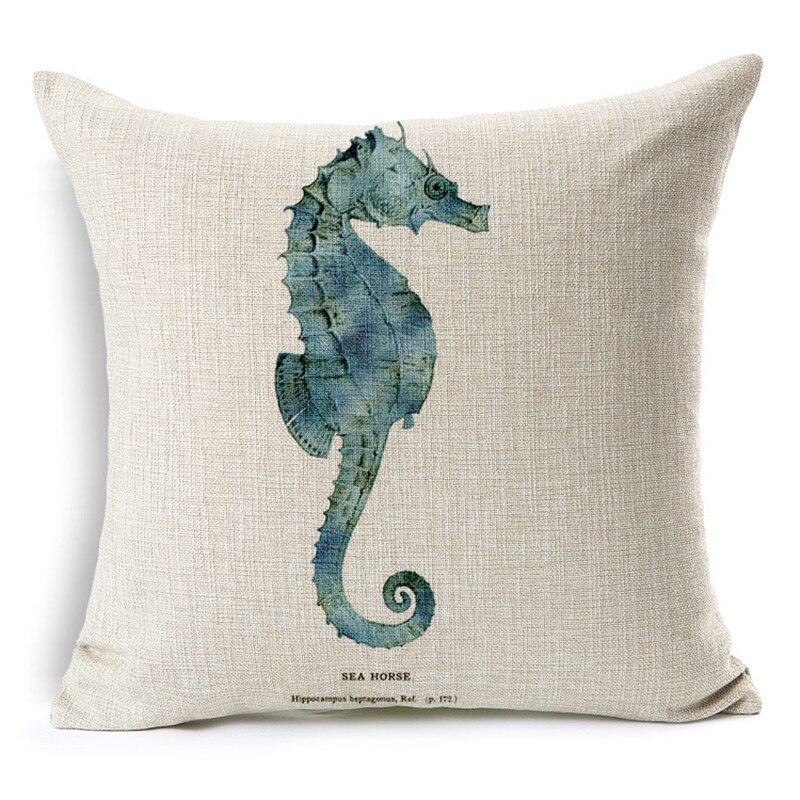 Vie-Marine-corail-conque-hippocampe-imprimer-housse-de-coussin-Cojines-canap-tropical-jeter-oreiller-imprim-coton