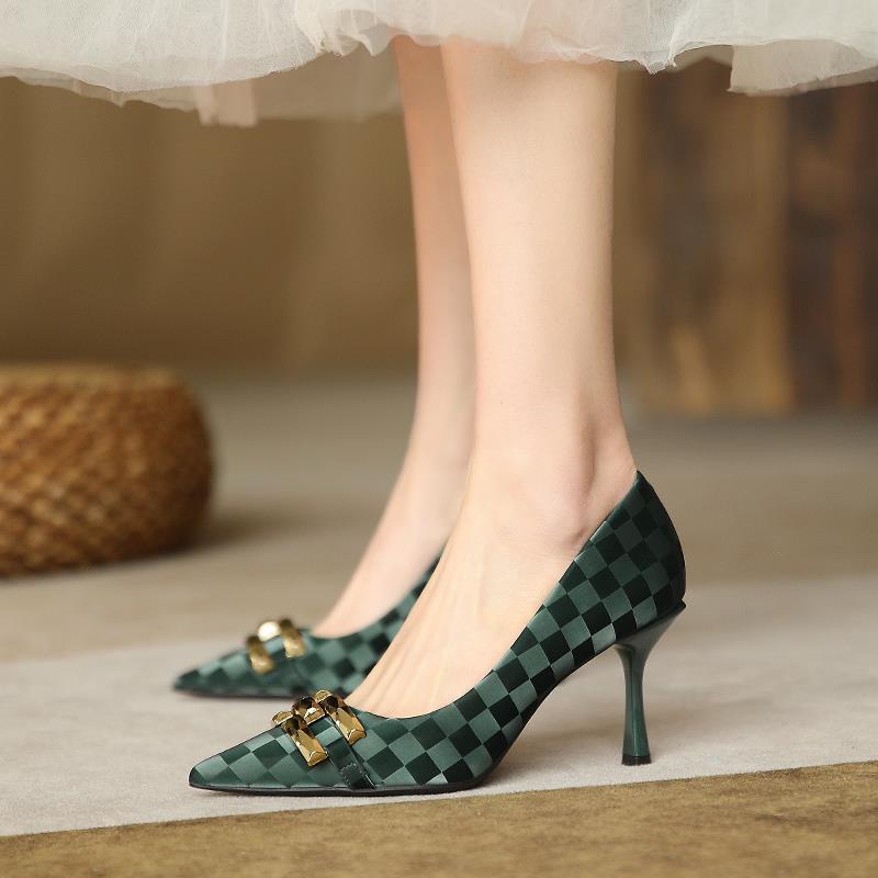Escarpins-talons-hauts-et-bout-pointu-pour-femmes-chaussures-concises-carreaux-Stiletto-d-cor-de-cha