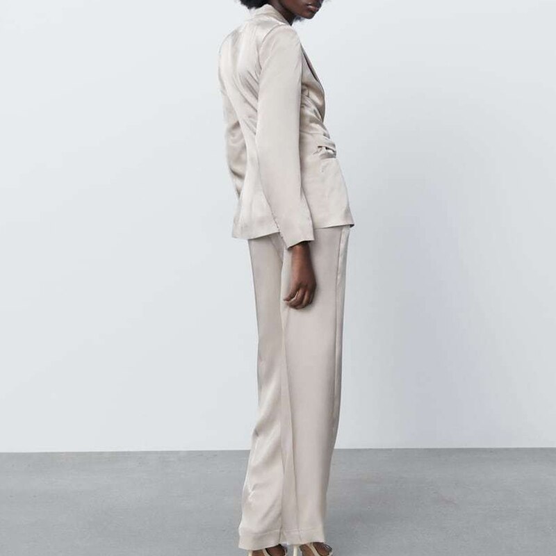 Blazer-taille-haute-lastique-manches-longues-la-age-avec-n-ud-papillon-soie-Texture-satin-e