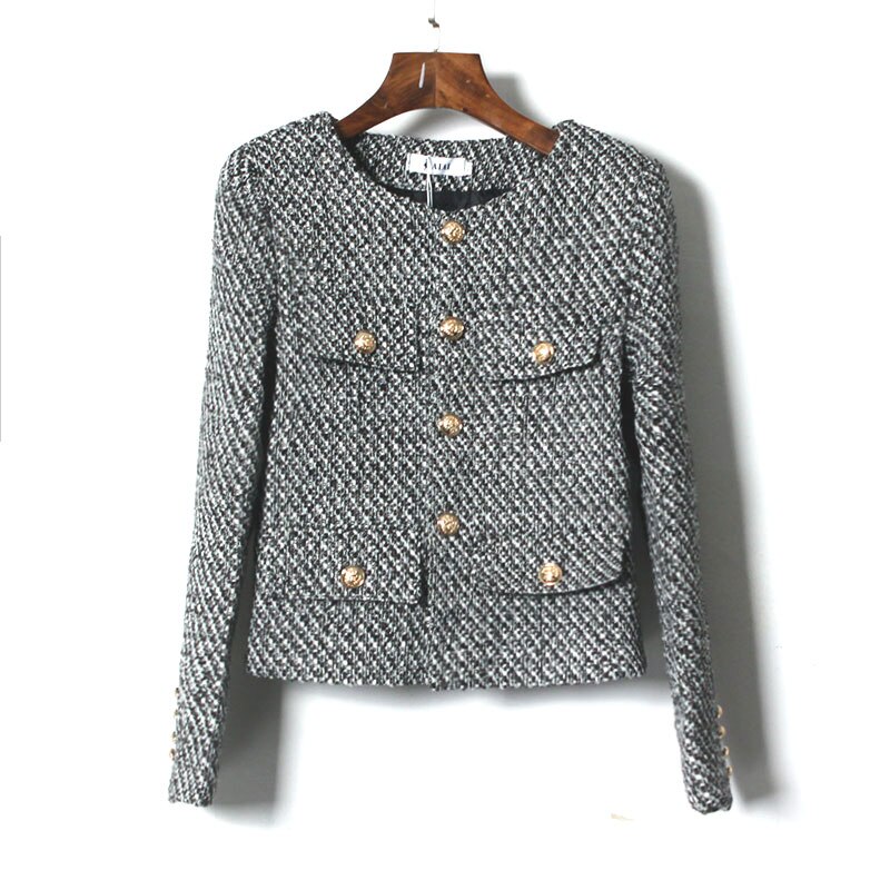 Veste-en-Tweed-carreaux-pour-femmes-manteau-Vintage-l-gant-pour-dames-m-lange-de-laine
