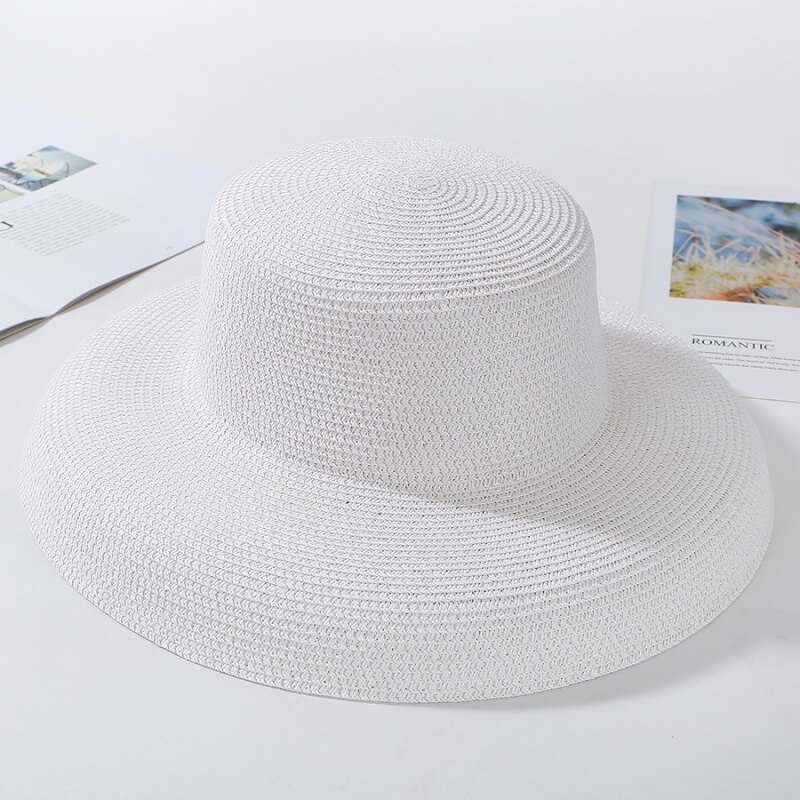Chapeaux-de-soleil-pour-femmes-couleur-unie-l-gant-large-bord-rond-Panama-paille-souple-plage