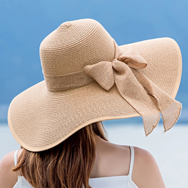 Chapeaux-l-gants-pour-femmes-Chapeau-de-plage-avec-n-ud-de-plage-Chapeau-pliable-mode