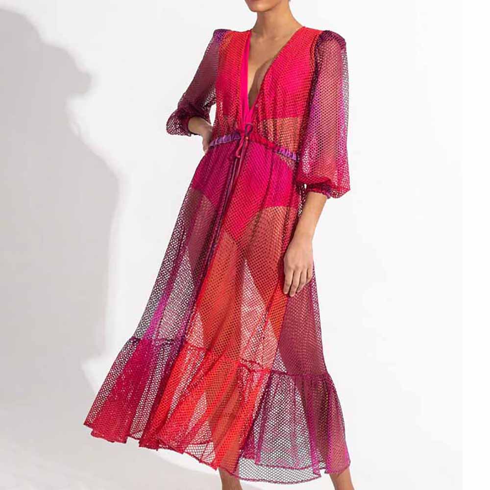 Maillot-de-bain-rose-une-pi-ce-Cover-Up-pour-femmes-d-collet-en-v-plongeant