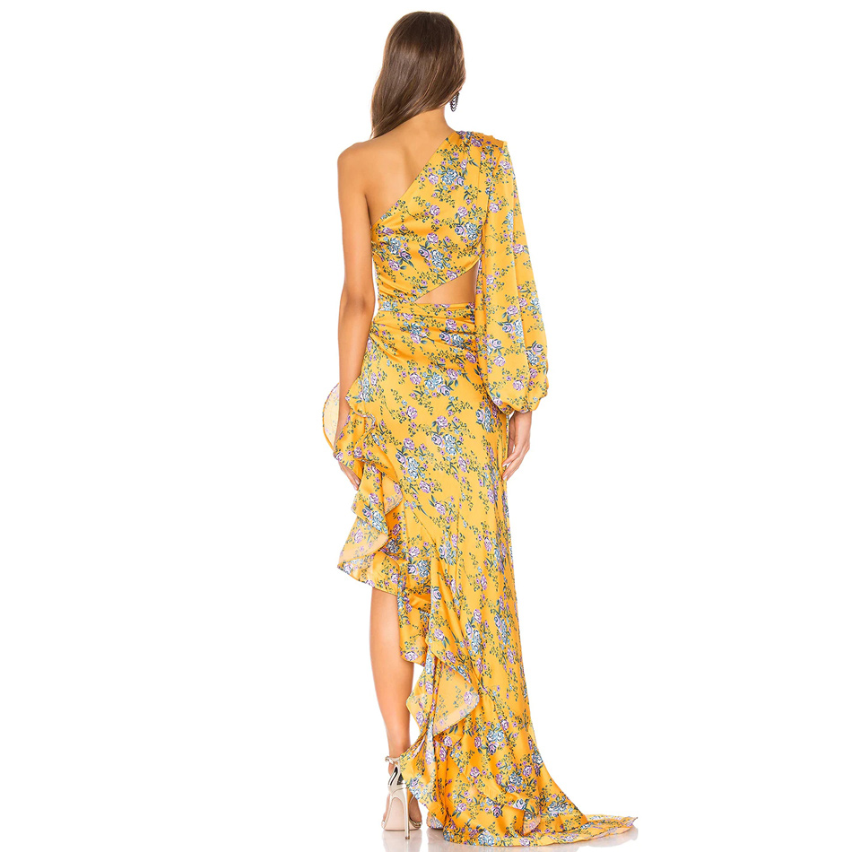 Robe-Maxi-Sexy-Slim-manches-longues-pour-femmes-asym-trique-paule-d-nud-e-motif-Floral