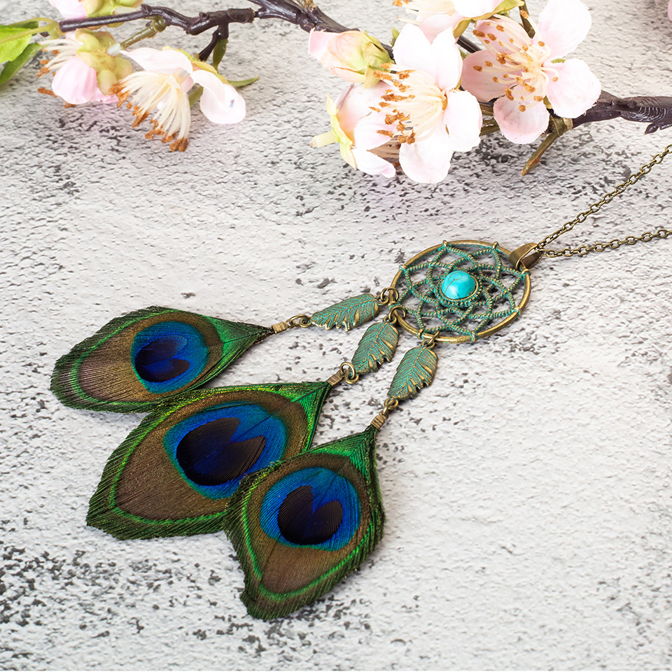 Nouveau-style-Tassel-Peacock-Plume-Boh-me-Long-Collier-Shell-Pull-En-Cuir-Cha-ne-Bijoux