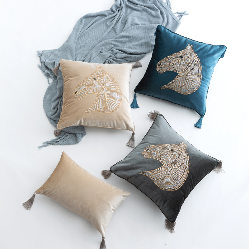 Housse-de-coussin-t-te-de-cheval-perl-e-en-velours-taie-d-oreiller-avec-glands