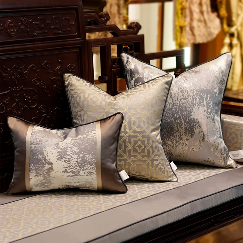Housses-de-coussin-en-Patchwork-de-Style-chinois-moderne-de-luxe-marron-gris-avec-glands-45X45