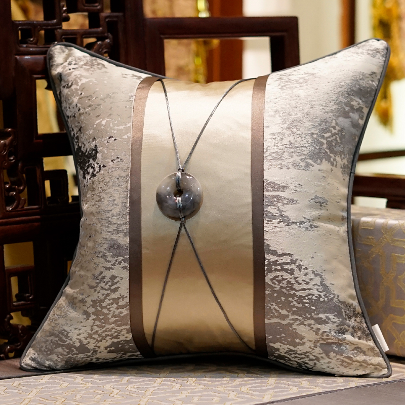 Housses-de-coussin-en-Patchwork-de-Style-chinois-moderne-de-luxe-marron-gris-avec-glands-45X45