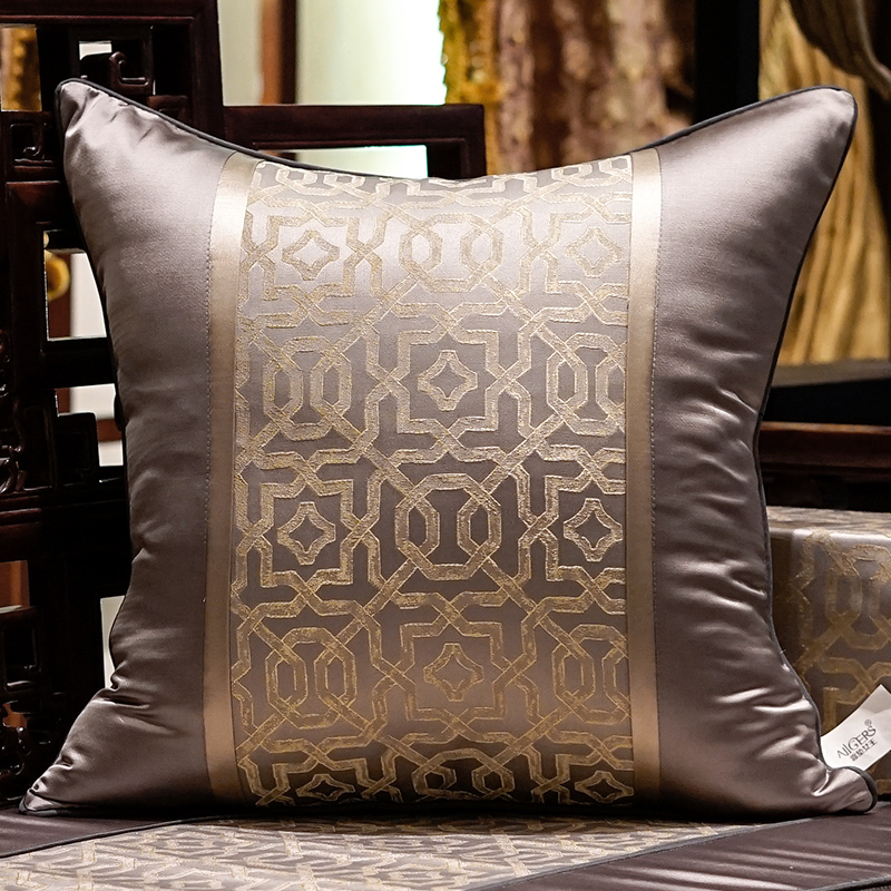 Housses-de-coussin-en-Patchwork-de-Style-chinois-moderne-de-luxe-marron-gris-avec-glands-45X45