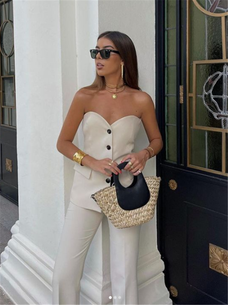 Gilet-et-pantalon-Slim-taille-haute-pour-femmes-Lingerie-l-gante-avec-boutons-rabat-nouvelle-collection