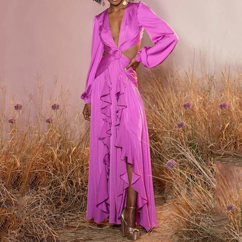 MECOCICI-Robe-pliss-e-volants-et-manches-longues-pour-femme-v-tement-sexy-taille-haute-col