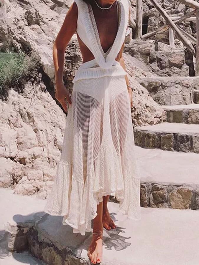Maillot-de-bain-une-pi-ce-avec-col-en-V-et-pompons-d-coup-s