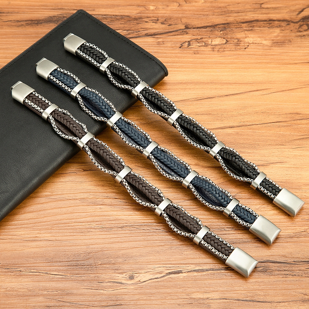 TYO-Bracelet-en-Cuir-Tress-en-Acier-Inoxydable-pour-Homme-Design-Punk-Breloque-Magn-tique-Bijoux