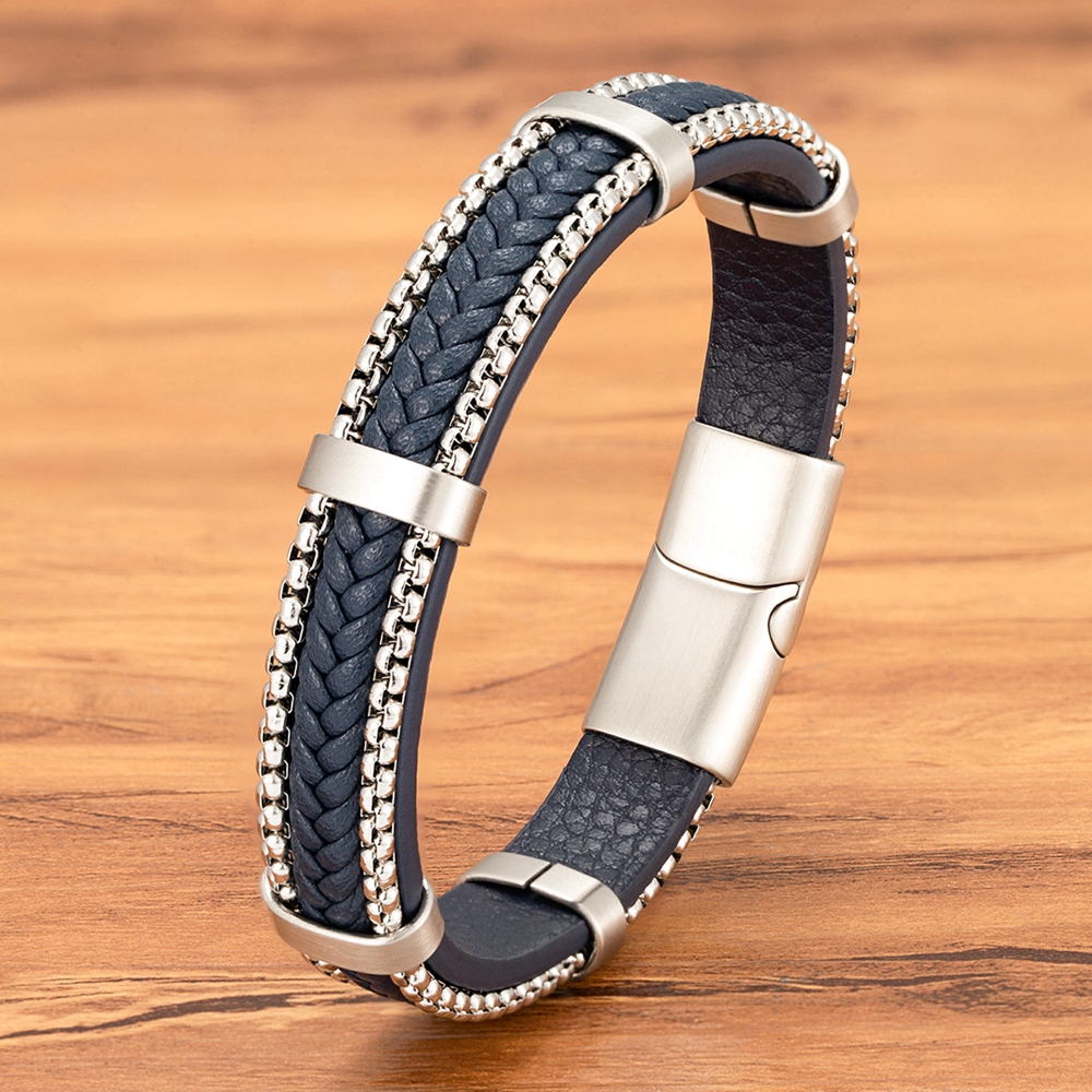 TYO-Bracelet-en-Cuir-Tress-en-Acier-Inoxydable-pour-Homme-Design-Punk-Breloque-Magn-tique-Bijoux