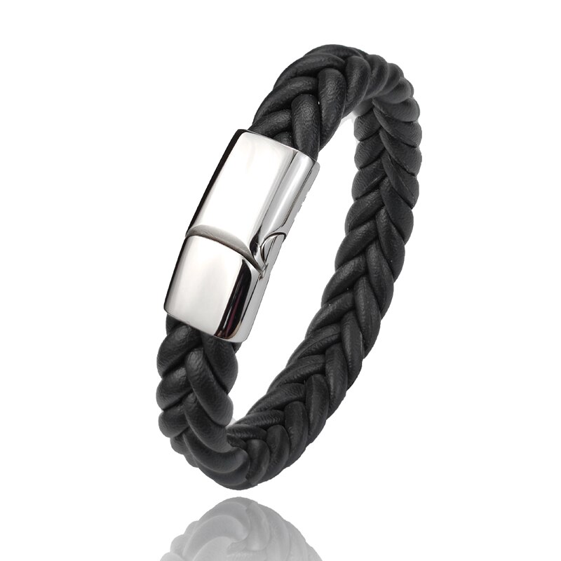 Bracelet-en-cuir-tress-pour-hommes-Punk-noir-marron-rouge-bleu-fermoir-magn-tique-en-acier
