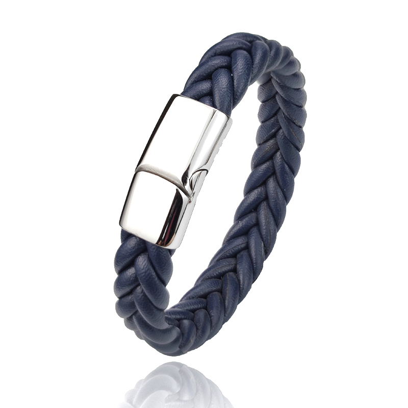Bracelet-en-cuir-tress-pour-hommes-Punk-noir-marron-rouge-bleu-fermoir-magn-tique-en-acier