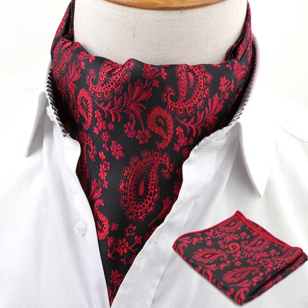Hommes-cravate-poche-carr-ensemble-formel-cravate-mouchoir-Ascot-Scrunch-auto-Paisley-Polyester-soie-cou-cravate
