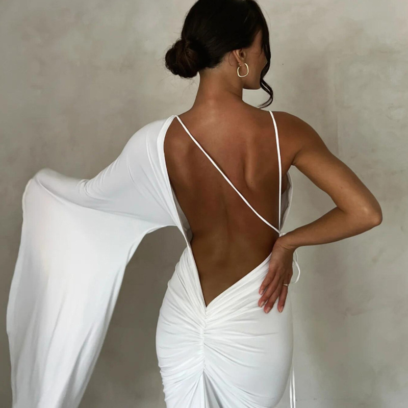 Robe-bandage-dos-nu-pour-femme-robe-de-hanche-col-en-V-volants-initi-s-batterie