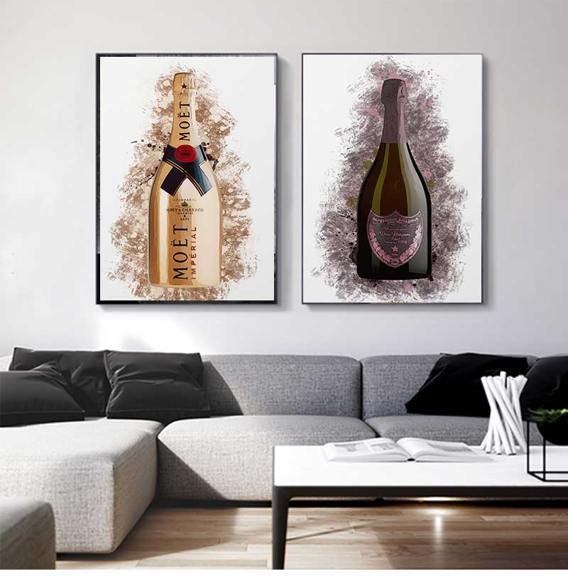Affiche-en-toile-modulaire-imprim-e-Graffiti-pour-arri-re-plan-de-chevet-couleur-or-champagne