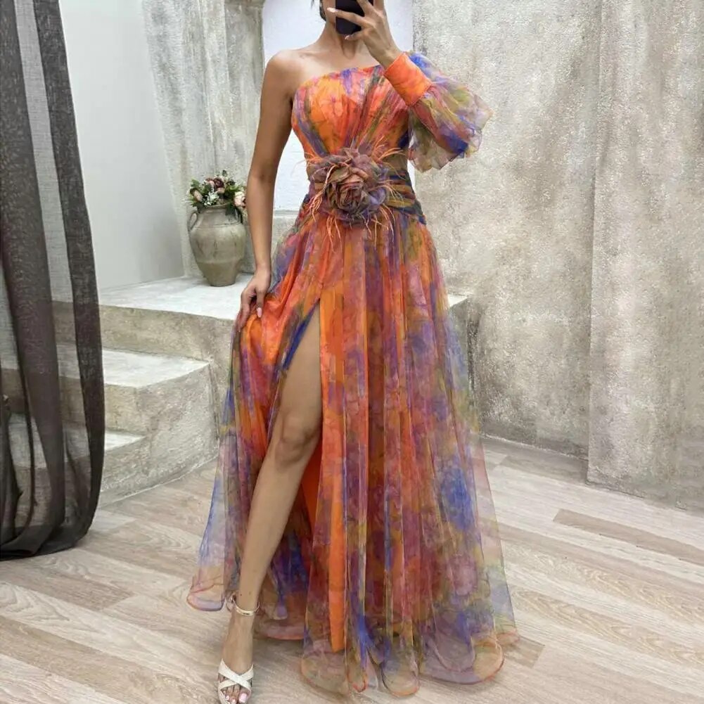 Robe-longue-en-maille-col-alertes-onal-pour-femmes-robe-fendue-taille-haute-manches-une-initi