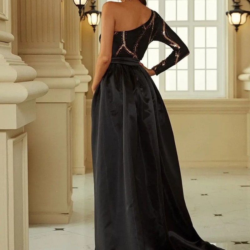 Robe-de-Soir-e-Paillettes-pour-Femme-Tenue-de-Banquet-Couleur-Unie-Taille-Moyenne-Rouge-Nouvelle