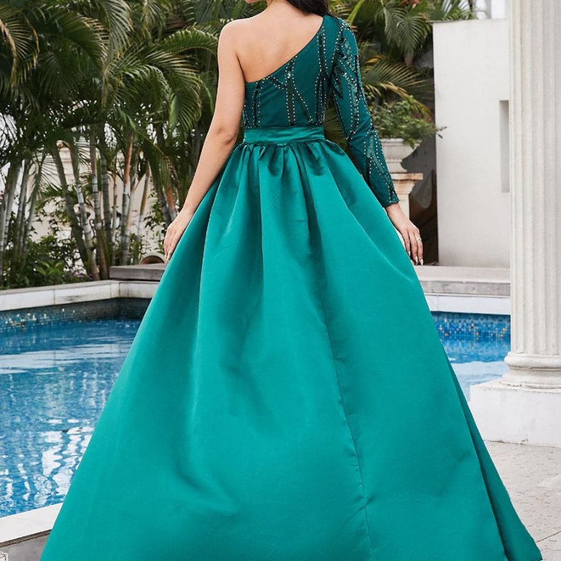 Robe-de-Soir-e-Paillettes-pour-Femme-Tenue-de-Banquet-Couleur-Unie-Taille-Moyenne-Rouge-Nouvelle