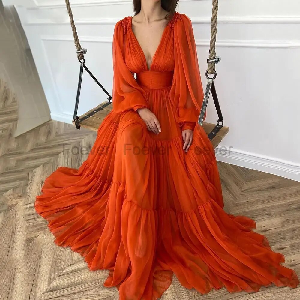 Robe-de-Rhen-mousseline-de-soie-manches-longues-bouffantes-pour-femmes-robes-de-soir-e-princesse