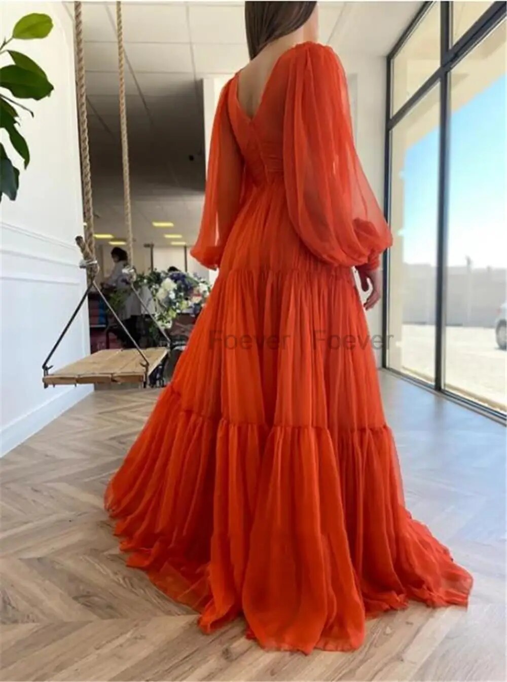 Robe-de-Rhen-mousseline-de-soie-manches-longues-bouffantes-pour-femmes-robes-de-soir-e-princesse
