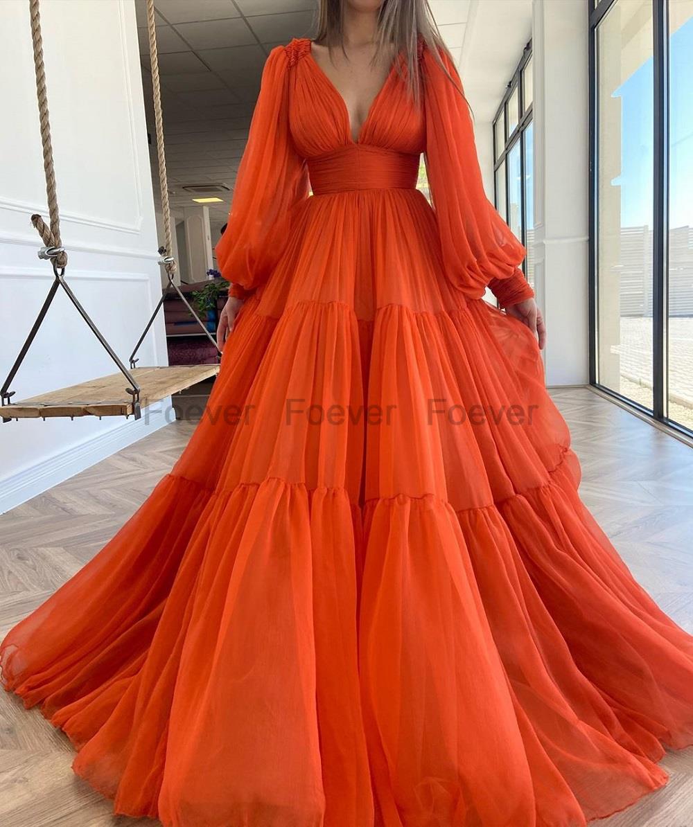 Robe-de-Rhen-mousseline-de-soie-manches-longues-bouffantes-pour-femmes-robes-de-soir-e-princesse