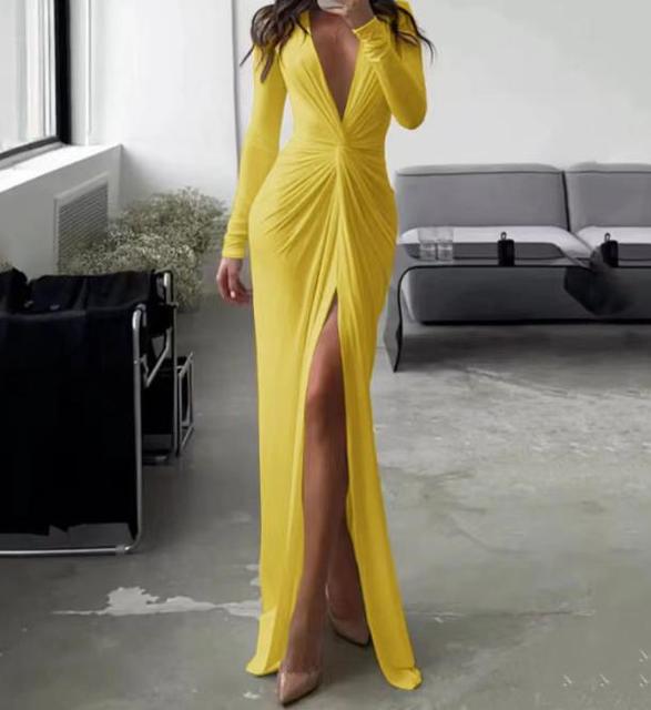 Robe-pliss-e-l-gante-col-en-V-pour-femmes-manches-longues-design-torsad-mince-monochromatique.jpeg_640x640