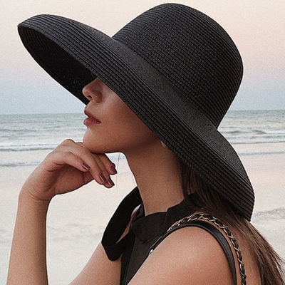 Chapeaux-de-soleil-pour-femmes-couleur-unie-l-gant-large-bord-rond-Panama-paille-souple-plage