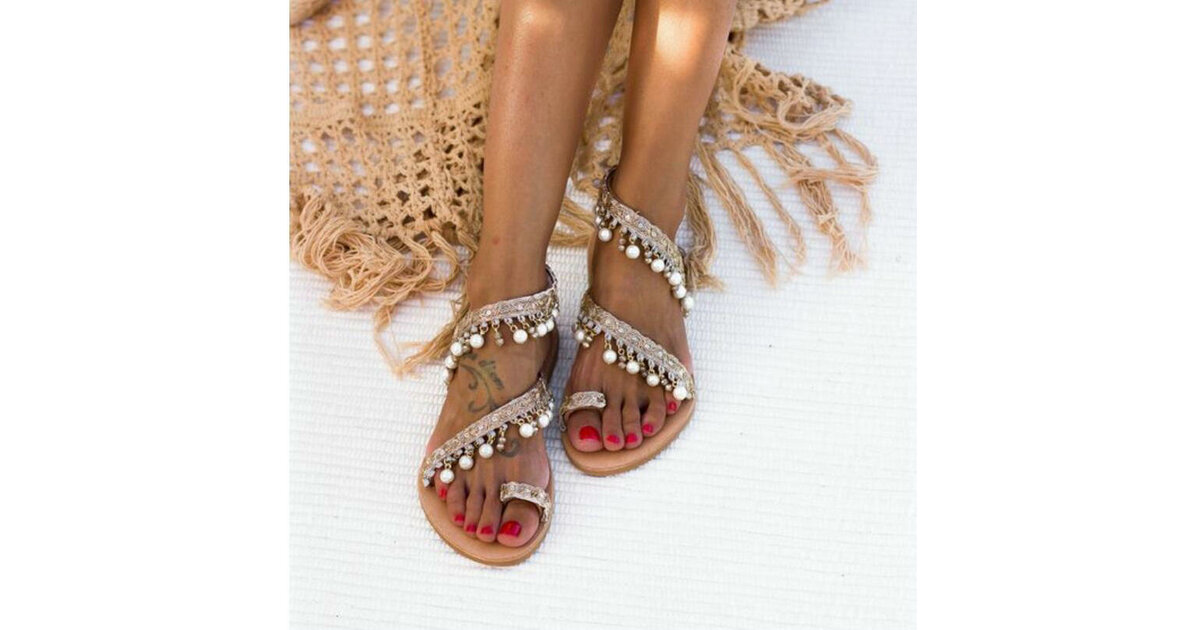 Sandales Plates Nu-pieds En Simili Cuir Marron - Taille 36 - Confort Bohème