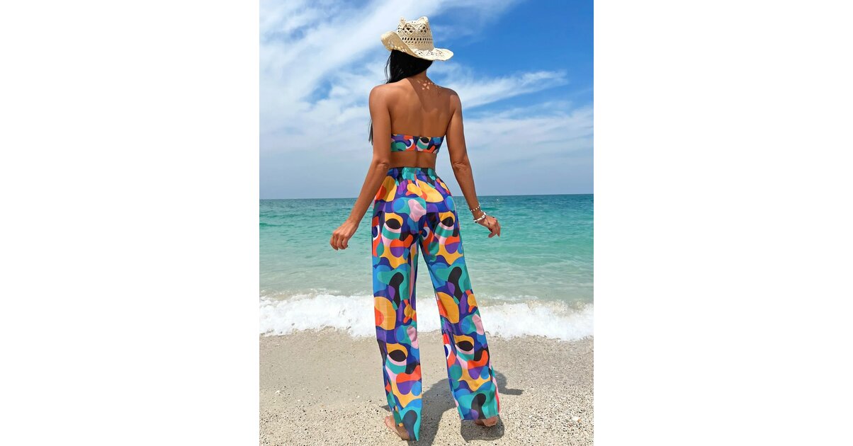 Vêtement Bain Protection Uv ESHOO Maillot Bain 3 Pièces Fille - Bikini Jupe Cache-Maillot - Imprimé Floral Tropical Maillot Floral Tropical