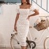 Robe-de-soir-e-blanche-l-gante-pour-femmes-col-carr-manches-courtes-lanterne-ligne-a