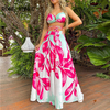 Ensemble-de-jupe-de-plage-lacets-pour-femmes-imprim-Floral-col-licou-crois-haut-court-Maxi