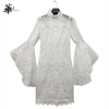 Robe-blanche-mi-longue-pour-femmes-manches-longues-moulante-Sexy-en-dentelle-tenue-de-soir-e