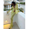 FSDA-haut-manches-longues-en-tulle-imprim-Y2K-vert-et-jupe-Maxi-moulante-Sexy-ensemble-deux