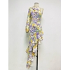 Robe-longue-Sexy-volants-irr-guliers-asym-trique-paule-inclin-e-motif-Floral-tenue-de-soir
