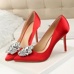 Escarpins-talons-hauts-10cm-pour-femmes-strass-vert-rose-soie-cristal-Satin-pingles-de-mariage-chaussures