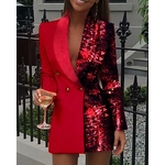 Robe-Blazer-en-Patchwork-paillettes-pour-femmes-manches-longues-l-gante-Design-boutonn-tenue-de-bureau