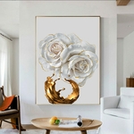 Toile-murale-de-luxe-avec-image-de-fleurs-peinture-l-encre-blanche-Rose-dor-e-d