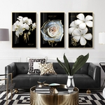 Affiche-de-fleurs-noires-et-blanches-toile-de-luxe-imprim-e-or-d-coration-murale-moderne