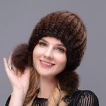 Chapeau-en-fourrure-de-vison-v-ritable-pour-femmes-bonnet-chaud-tricot-avec-pompon-en-fourrure