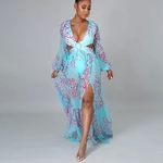 Robe-de-soir-e-Sexy-bleue-col-en-v-dos-nu-ajour-e-manches-lanternes-bo